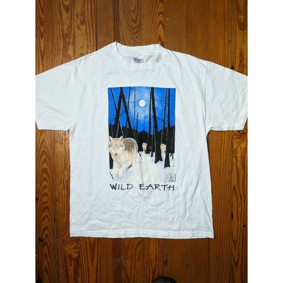Vintage Wild Earth Wolf Pack T Shirt Size Large Human-i-Tees Single Stitch - Picture 1 of 4